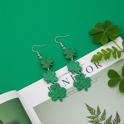 St. Patrick's Day Earrings, Irish Green Shamrock Acrylic Dangle Earrings for Women, Festive Stud for St. Patrick's Day Accessories and Gifts (Clover earrings) in Saudi Arabia