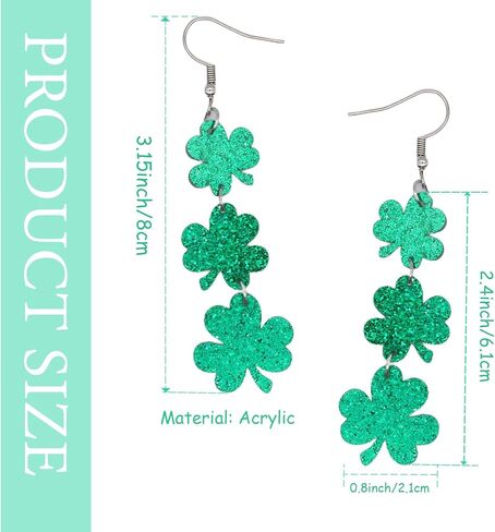 St. Patrick's Day Earrings, Irish Green Shamrock Acrylic Dangle Earrings for Women, Festive Stud for St. Patrick's Day Accessories and Gifts (Clover earrings) in Saudi Arabia