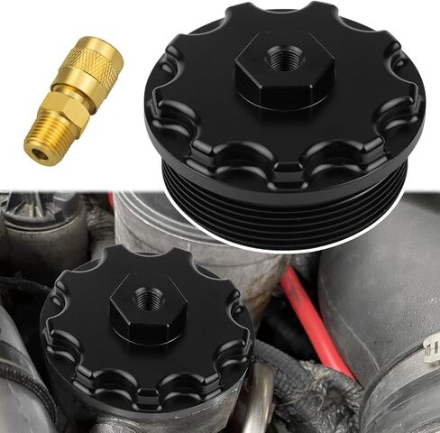 غطاء فلتر الوقود مع منفذ ضغط الوقود مناسب لـ 2003-2007 Ford F250 F350 F450 F550 Super Duty International 6.0L ديزل أسود in Saudi Arabia