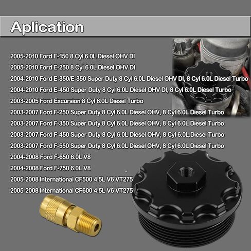 Fuel Filter Cap With Fuel Pressure Port Fit for 2003-2007 Ford F250 F350 F450 F550 Super Duty International 6.0L Diesel Black in Saudi Arabia
