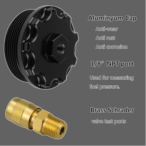 Fuel Filter Cap With Fuel Pressure Port Fit for 2003-2007 Ford F250 F350 F450 F550 Super Duty International 6.0L Diesel Black in Saudi Arabia