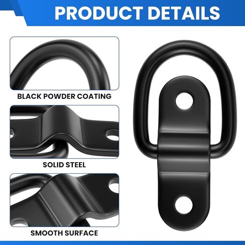 4 قطع من الفولاذ المقاوم للصدأ على شكل حرف D مرساة و2 قطعة من حبال بنجي قابلة للتعديل 180 سم، حلقات رموش 1/4 بوصة مع براغي للمقطورة، سرير الشاحنة، العربة، السيارة الترفيهية، القوارب والتحكم في البضائع (أسود) in Kuwait