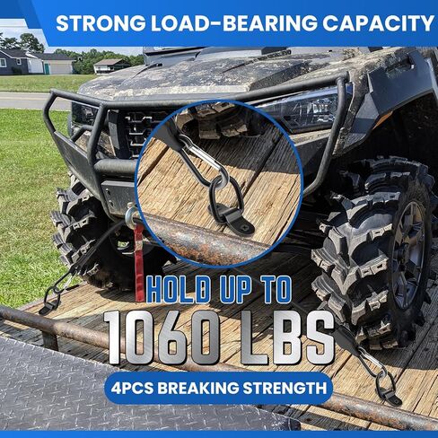 4 قطع من الفولاذ المقاوم للصدأ على شكل حرف D مرساة و2 قطعة من حبال بنجي قابلة للتعديل 180 سم، حلقات رموش 1/4 بوصة مع براغي للمقطورة، سرير الشاحنة، العربة، السيارة الترفيهية، القوارب والتحكم في البضائع (أسود) in Kuwait