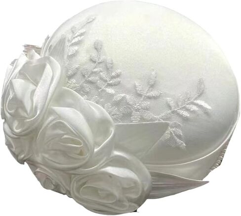 قبعات الكنيسة للنساء، قطع زينة بيضاء للحفلات، قبعة زفاف مزينة بزهرة الساتان والدانتيل 2025 in Kuwait