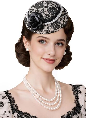 قبعات Coucoland Fascinators للنساء - قبعة مستديرة لحفلات الشاي البريطانية من Kentucky Fascinator Derby من الدانتيل على شكل زهرة لحفلات الزفاف in Saudi Arabia