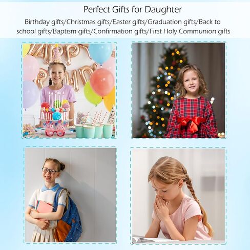 هدايا لابنة حفيدة أخت ابنة - قلادة متقاطعة للفتيات، سلة عيد الفصح عيد الميلاد حشو عيد ميلاد تأكيد المعمودية الهدايا الدينية المسيحية للفتيات الصغيرات in Kuwait