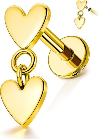 CM Crareesi Mania Titanium Flat Back Earrings 16G Helix Earrings Studs 6mm Dangle Heart Cartilage Earrings Studs Internally Threaded Conch Tragus Stud in Saudi Arabia