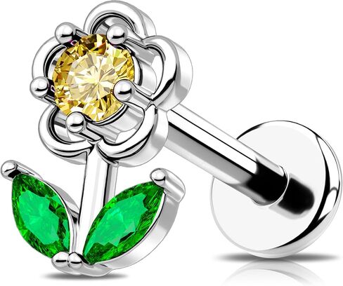 مجموعة مجوهرات OUFER 16G Floral CZ Helix، Tragus & Cartilage Piercing Jewelry - الفولاذ المقاوم للصدأ، مترابطة داخليًا، أقراط مسطحة الظهر للنساء والرجال (ألوان متعددة، 6 مم، ثقب الشفاه) in Saudi Arabia