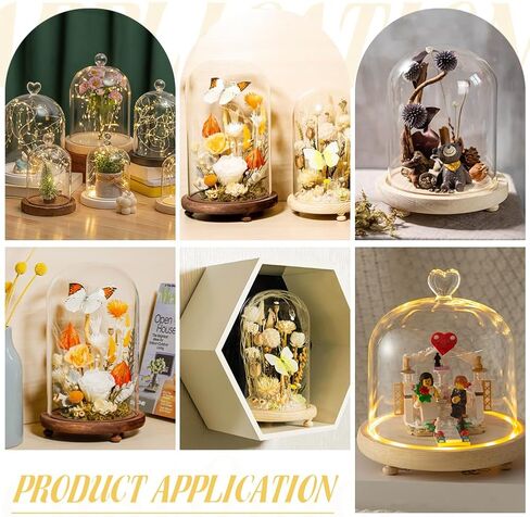 BENECREAT 4.8x9.0inch Glass Display Dome Cloche with Bird Top Handle, Everlasting Flower Glass Cover with Wooden Base for Specimens Plants DIY Decor in Saudi Arabia