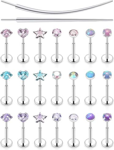20/18/16G Nose/Earrings/Medusa/Lip Rings Labret Stud Cartilage/Tragus/Helix Flat Back Threadless Surgical Steel Piercing Jewelry for Women in Kuwait