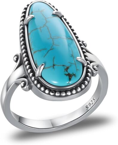 Genuine Sterling Silver Turquoise Ring - Vintage Western Rings Nature Real Western Jewelry for Women in Saudi Arabia