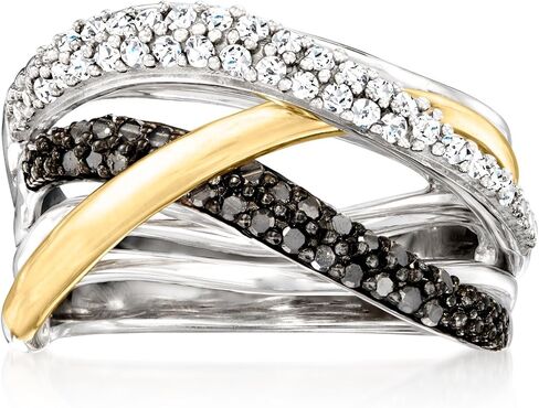 Ross-Simons 0.50 ct. t.w. Black and White Diamond Highway Ring in Sterling Silver and 14kt Yellow Gold in Saudi Arabia