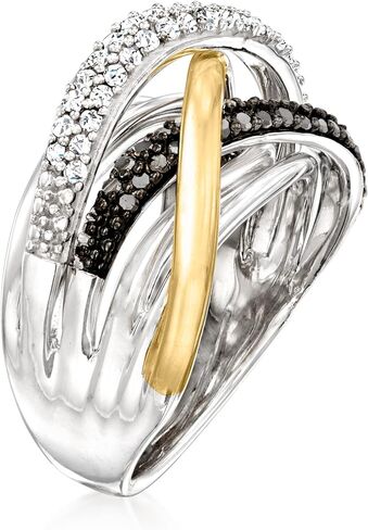 Ross-Simons 0.50 ct. t.w. Black and White Diamond Highway Ring in Sterling Silver and 14kt Yellow Gold in Saudi Arabia
