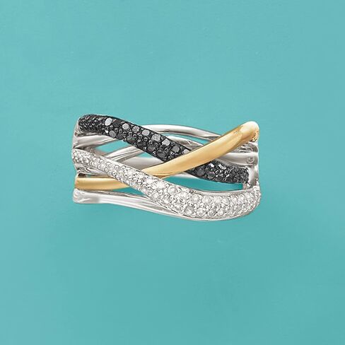 Ross-Simons 0.50 ct. t.w. Black and White Diamond Highway Ring in Sterling Silver and 14kt Yellow Gold in Saudi Arabia