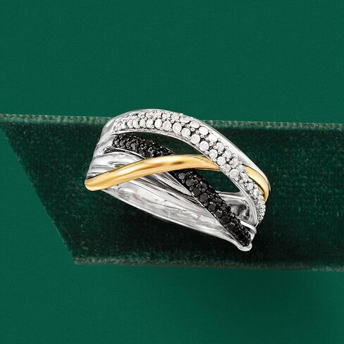 Ross-Simons 0.50 ct. t.w. Black and White Diamond Highway Ring in Sterling Silver and 14kt Yellow Gold in Saudi Arabia