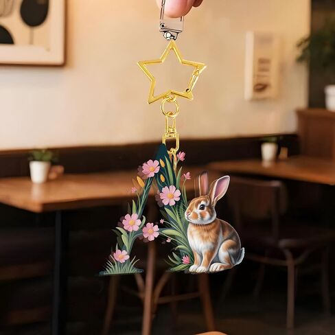 Bunny Animal Acrylic Initial Letter Keychain, Star-shaped Clip Keychains Clip Organizer for Purse Handbags 1.97 x 1.97 in in Saudi Arabia