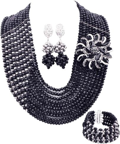 10 صفوف أزياء الزفاف الأفريقي الخرز النيجيري مجوهرات مطرزة مجموعة مجوهرات الزفاف مجموعات in Kuwait