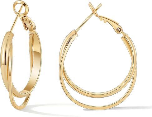 Gacimy 14K Gold Plated Criss Cross Hoop Earrings for Women, 3mm Wide Double Layer Flat Crossover Hoops, Lightweight X-Shape Statement Earrings in Saudi Arabia