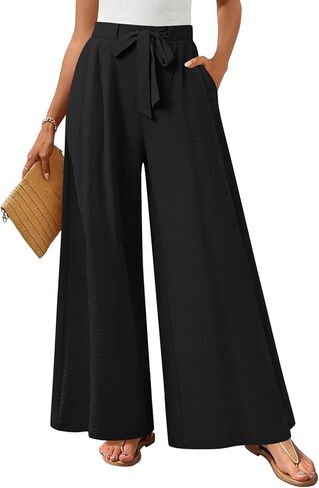 Anyhold Womens Wide Leg Lounge Pants Loose High Waisted Pants Drawstring Casual Work Palazzo Trousers with Pockets in Saudi Arabia