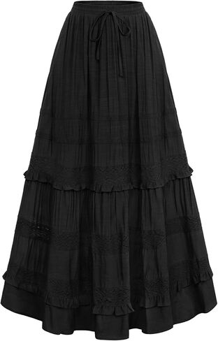 Scarlet Darkness Boho Maxi Skirts for Women 2026, Summer Tiered Flowy Skirt, Renaissance Long Skirts with Pockets in Saudi Arabia