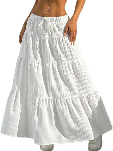 Narecte Maxi Skirts for Women Solid Color Long Skirts for Women Summer High Waist Ruffled Hem Flowy Skirt in Kuwait