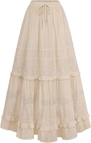 تنانير Scarlet Darkness Boho ماكسي للنساء 2026، تنورة صيفية متدرجة، تنانير طويلة من عصر النهضة مع جيوب in Saudi Arabia