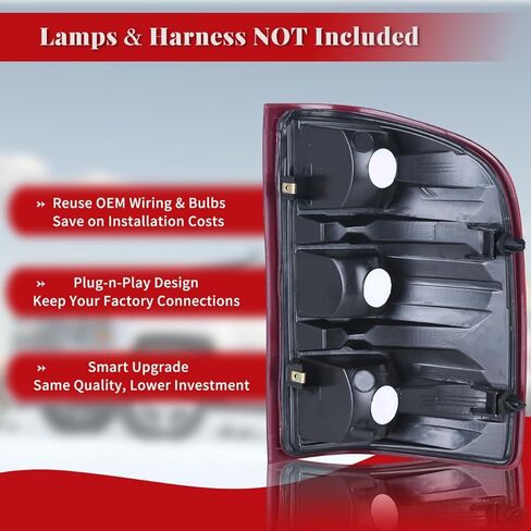 مجموعة مصابيح الذيل متوافقة مع 2007-2013 Chevy Silverado 1500/2500HD/3500HD & 2007-2014 GMC Sierra 3500HD بدون مصابيح وحزام أسلاك، جانب السائق والراكب in Kuwait