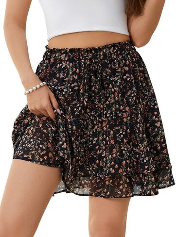 تنانير صيفية واسعة للنساء تنانير قصيرة غير رسمية تنانير بوهو منقوشة بالزهور مكشكشة مع شورتات تحت الشاطئ تنانير متدرجة in Kuwait