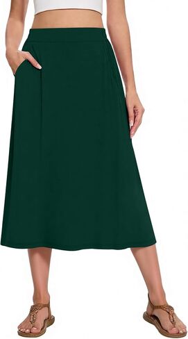 Women's Midi A-Line Skirts Summer Flowy 2026 Elastic High Waisted Casual Skirt with Pockets in Kuwait