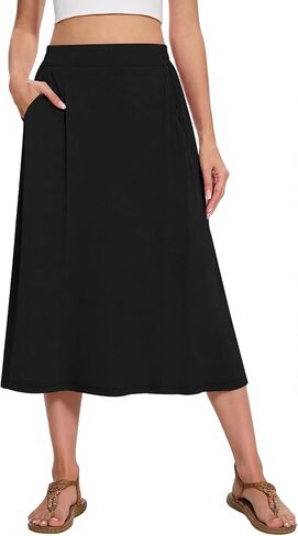 Women's Midi A-Line Skirts Summer Flowy 2026 Elastic High Waisted Casual Skirt with Pockets in Saudi Arabia