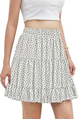 تنورة قصيرة للنساء تنانير قصيرة مكشكشة صيفية غير رسمية من بوهو شيفون عالية الخصر in Kuwait