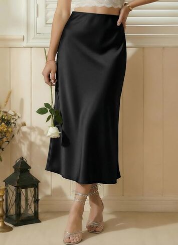 2026 Women's Satin Midi Skirt Elastic High Waisted A Line Spring Summer Flowy Silk Long Skirts for Women in Saudi Arabia