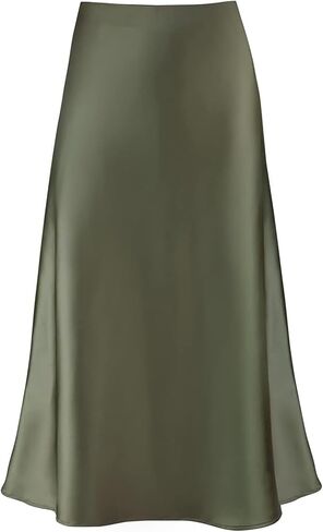 2026 Women's Satin Midi Skirt Elastic High Waisted A Line Spring Summer Flowy Silk Long Skirts for Women in Saudi Arabia