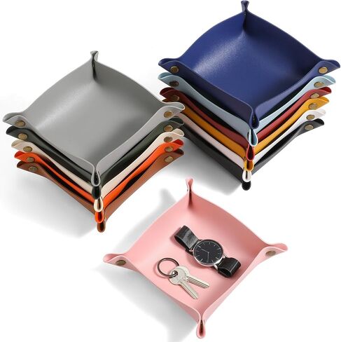 24PCS Valet Tray Bulk, PU Leather Jewelry Tray for Men Women Folding Travel Storage Dish Plate Key Tray Entryway Desk Organizer for Phone, Keys, Glasses, Coin, Wallet, Earphone(12 Colors) in Saudi Arabia