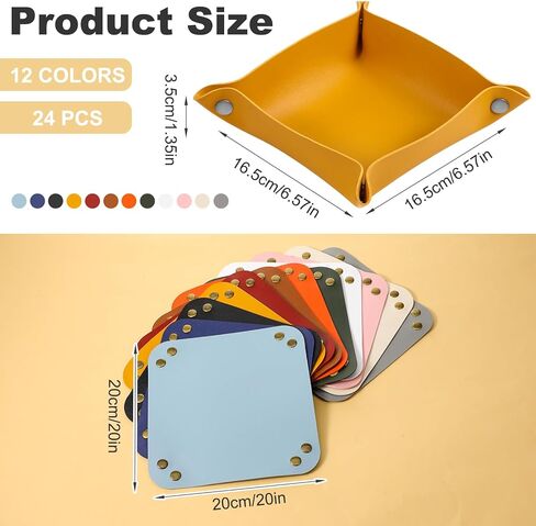 24PCS Valet Tray Bulk, PU Leather Jewelry Tray for Men Women Folding Travel Storage Dish Plate Key Tray Entryway Desk Organizer for Phone, Keys, Glasses, Coin, Wallet, Earphone(12 Colors) in Saudi Arabia