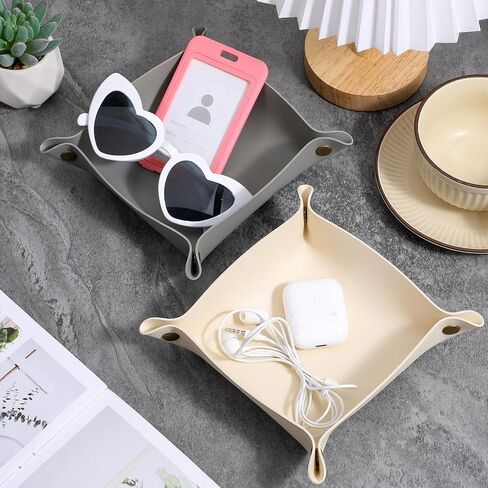 24PCS Valet Tray Bulk, PU Leather Jewelry Tray for Men Women Folding Travel Storage Dish Plate Key Tray Entryway Desk Organizer for Phone, Keys, Glasses, Coin, Wallet, Earphone(12 Colors) in Saudi Arabia