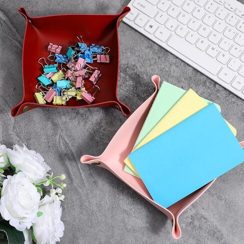 24PCS Valet Tray Bulk, PU Leather Jewelry Tray for Men Women Folding Travel Storage Dish Plate Key Tray Entryway Desk Organizer for Phone, Keys, Glasses, Coin, Wallet, Earphone(12 Colors) in Saudi Arabia