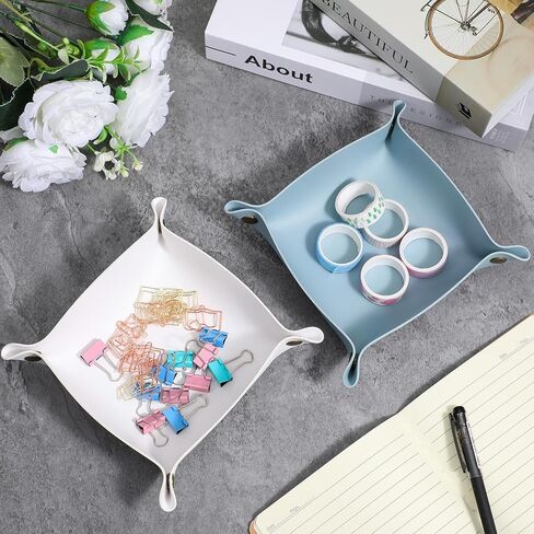 24PCS Valet Tray Bulk, PU Leather Jewelry Tray for Men Women Folding Travel Storage Dish Plate Key Tray Entryway Desk Organizer for Phone, Keys, Glasses, Coin, Wallet, Earphone(12 Colors) in Saudi Arabia