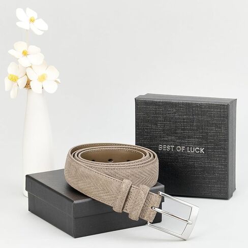 GAEKEAO Men's Suede Leather Belt - 35mm Classic Buckle for Business, Casual & Jeans, Belt for Men 1.3" Width, with Gift Box in Kuwait