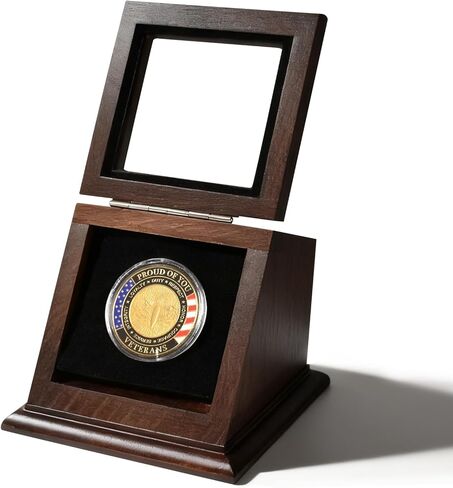 حافظة عرض العملات المعدنية من تشالينج، خزانة خشبية واحدة لحمل العملات المعدنية مع باب أكريليك عالي الدقة، حامل حامل لجمع العملات المعدنية، هدية لهواة الجمع in Kuwait