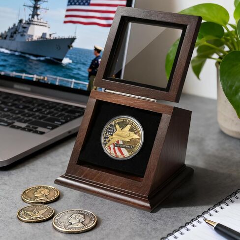 حافظة عرض العملات المعدنية من تشالينج، خزانة خشبية واحدة لحمل العملات المعدنية مع باب أكريليك عالي الدقة، حامل حامل لجمع العملات المعدنية، هدية لهواة الجمع in Kuwait