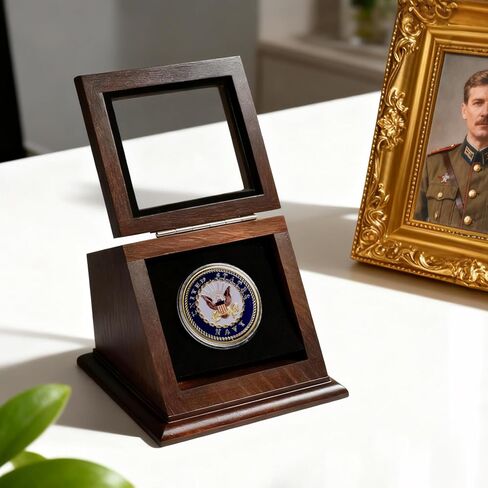 حافظة عرض العملات المعدنية من تشالينج، خزانة خشبية واحدة لحمل العملات المعدنية مع باب أكريليك عالي الدقة، حامل حامل لجمع العملات المعدنية، هدية لهواة الجمع in Kuwait