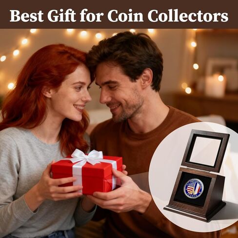 حافظة عرض العملات المعدنية من تشالينج، خزانة خشبية واحدة لحمل العملات المعدنية مع باب أكريليك عالي الدقة، حامل حامل لجمع العملات المعدنية، هدية لهواة الجمع in Kuwait