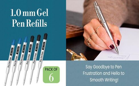 6 Pack, Pen Savings Gel Pen Refills Compatible with Parker Ballpoint Pens, 1.0mm Bold Point, Smooth Writing Broad Line, Frictionless Flow (Bulk Packed) (Black) in Kuwait