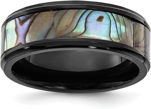Titanium Black IP-plated Mother of Pearl Inlay 8 mm Band Size 8 to 13 in Saudi Arabia