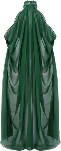 Women Vintage Embroidered Wedding Long Chiffon Cape Stand Collar Off Shoulder Bridal Veil Cloak Halter Capelets in Kuwait