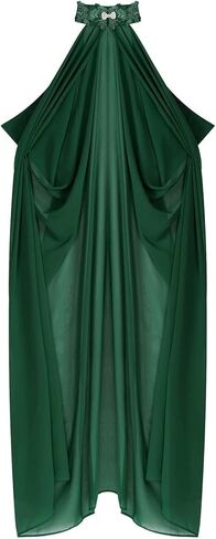 Women Vintage Embroidered Wedding Long Chiffon Cape Stand Collar Off Shoulder Bridal Veil Cloak Halter Capelets in Kuwait