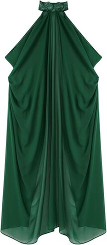 Women Vintage Embroidered Wedding Long Chiffon Cape Stand Collar Off Shoulder Bridal Veil Cloak Halter Capelets in Kuwait