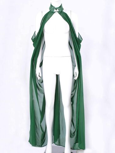 Women Vintage Embroidered Wedding Long Chiffon Cape Stand Collar Off Shoulder Bridal Veil Cloak Halter Capelets in Kuwait