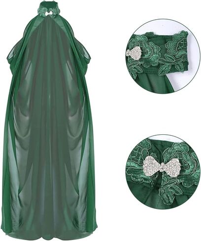 Women Vintage Embroidered Wedding Long Chiffon Cape Stand Collar Off Shoulder Bridal Veil Cloak Halter Capelets in Kuwait